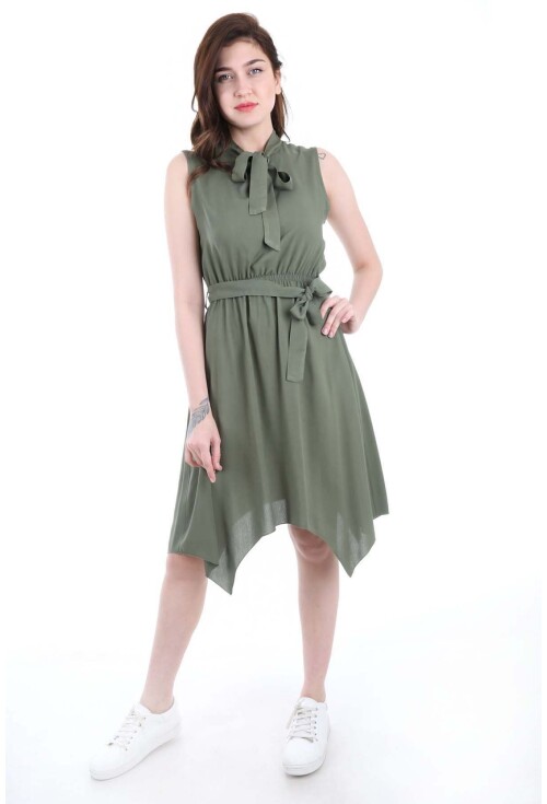 1644 Bel Kuşak Yaka Bağlama Elbise