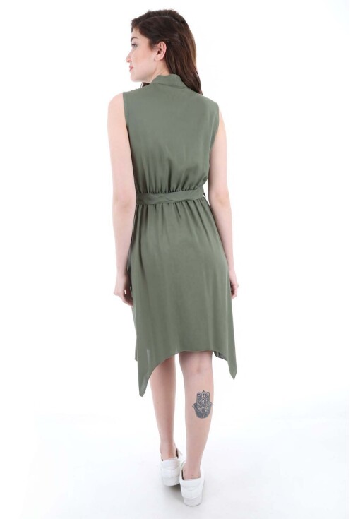 1644 Bel Kuşak Yaka Bağlama Elbise