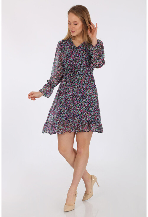 1904 Desenli Şifon Elbise