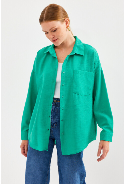 20153 Oversized Linen Shirt With Single Pocket