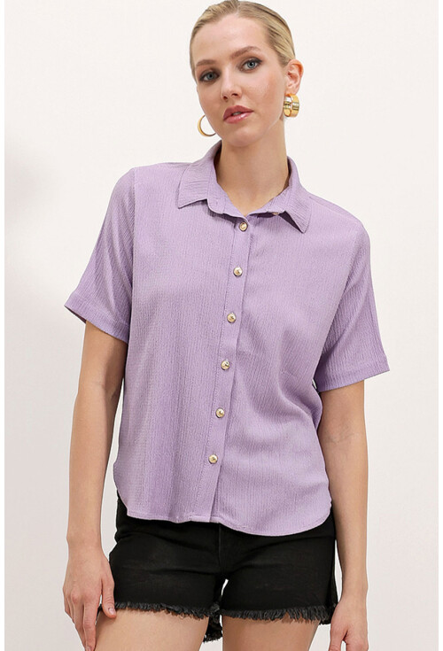 20181 Gold Düğmeli Örme Gömlek