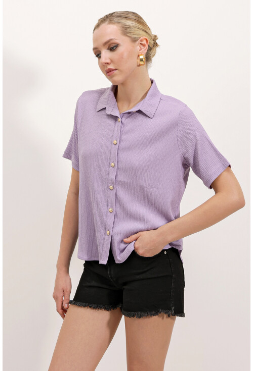 20181 Gold Düğmeli Örme Gömlek