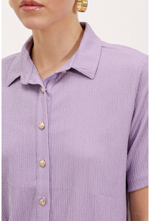 20181 Gold Düğmeli Örme Gömlek