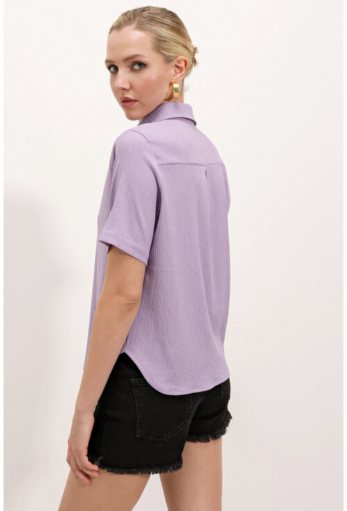 20181 Gold Düğmeli Örme Gömlek