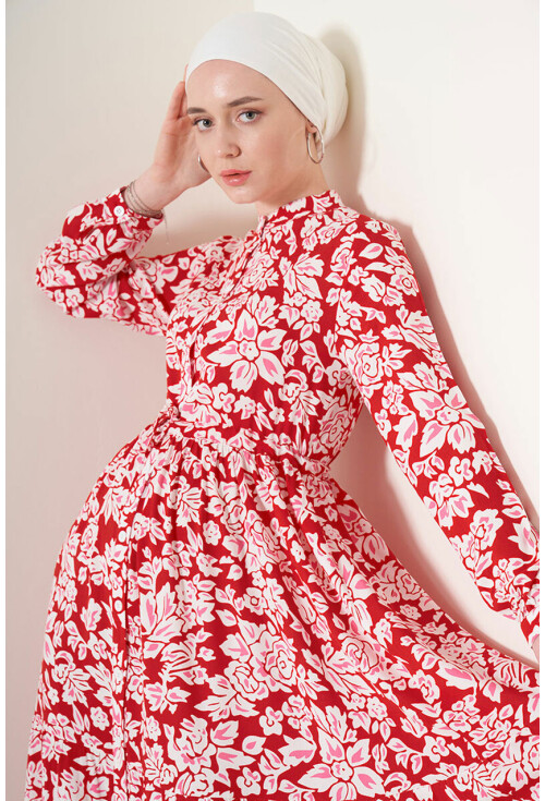 2144 Mandarin Collar Hijab Dress