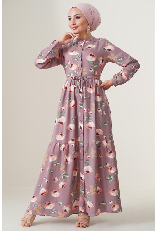 2144 Mandarin Collar Hijab Dress