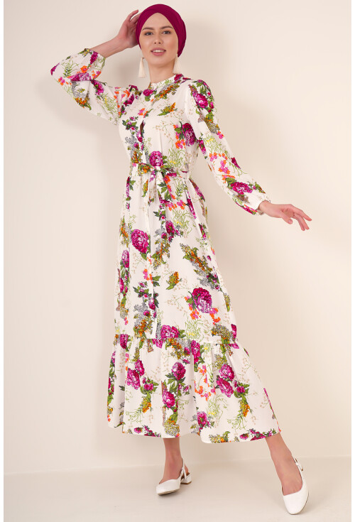 2158 Egzotik Desen Tesettür Elbise