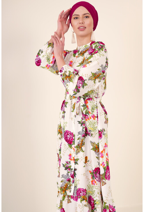 2158 Egzotik Desen Tesettür Elbise