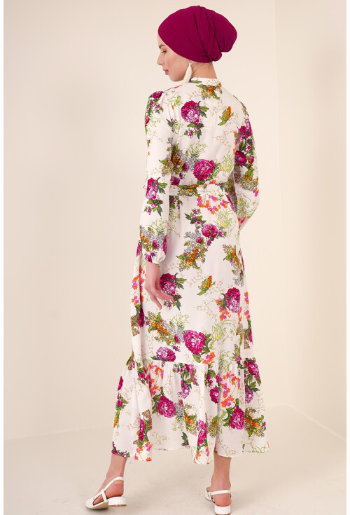 2158 Egzotik Desen Tesettür Elbise