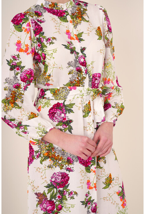 2158 Egzotik Desen Tesettür Elbise