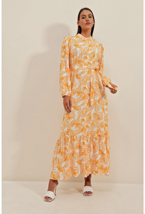 2158 Egzotik Desen Tesettür Elbise