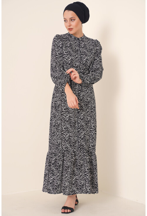 2158 Egzotik Desen Tesettür Elbise