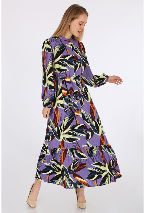 2158 Egzotik Desen Tesettür Elbise