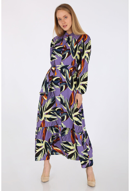 2158 Egzotik Desen Tesettür Elbise