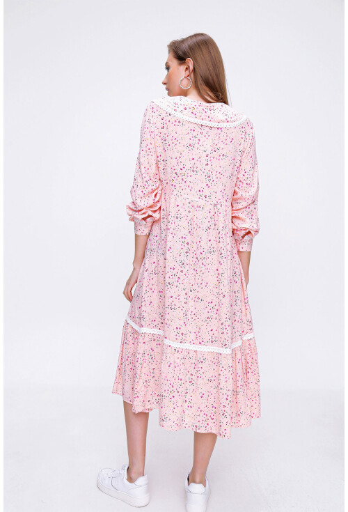 2181 Bebe Yaka Dantel Detay Elbise