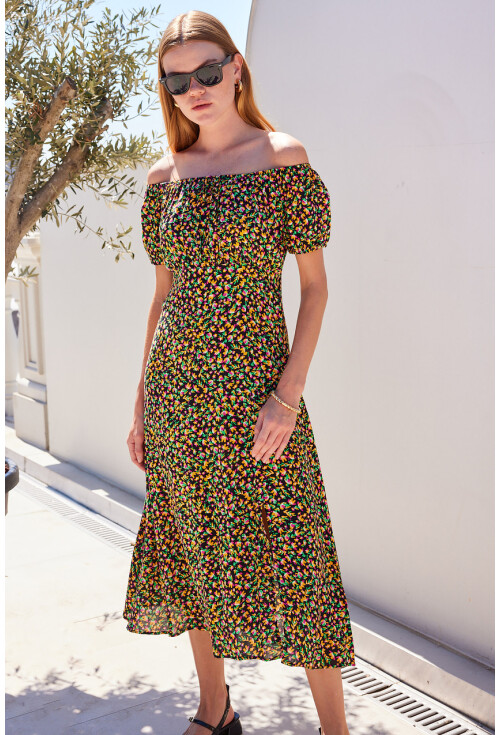 2427 Floral Viscose Dress With Side-Slit
