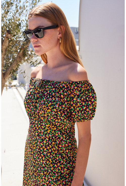 2427 Floral Viscose Dress With Side-Slit