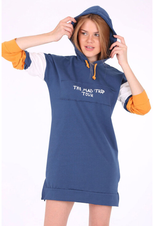 2883 Kapşonlu Kolları Çizgili Sweatshırt