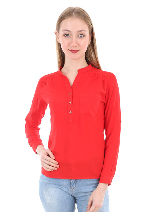 3444 Mandarin Collar Single Pocket Shirt