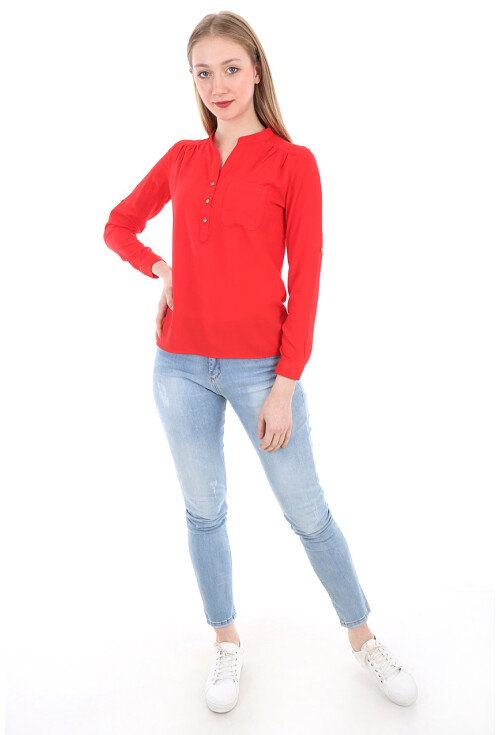3444 Mandarin Collar Single Pocket Shirt