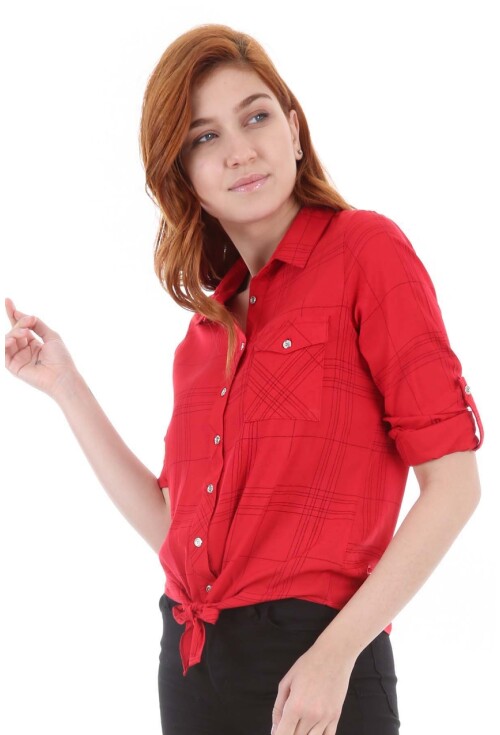 3617 Tek Cep Desenli Bağlamalı Gömlek