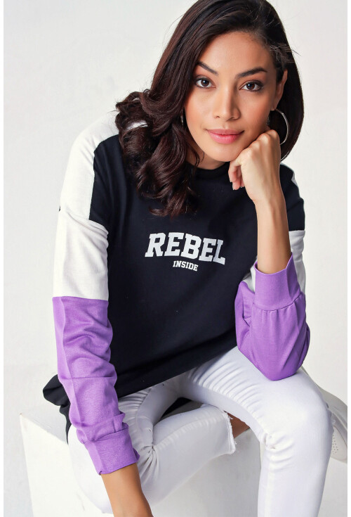 4242 Çok Renkli Rebel Baskılı Sweat Elbise