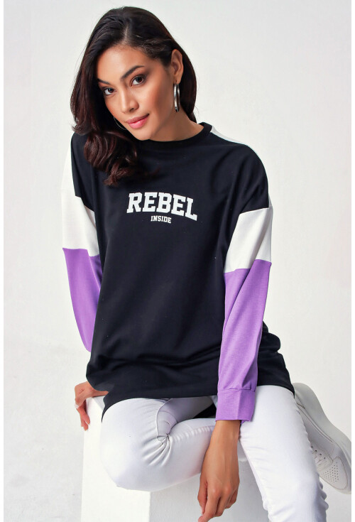 4242 Çok Renkli Rebel Baskılı Sweat Elbise