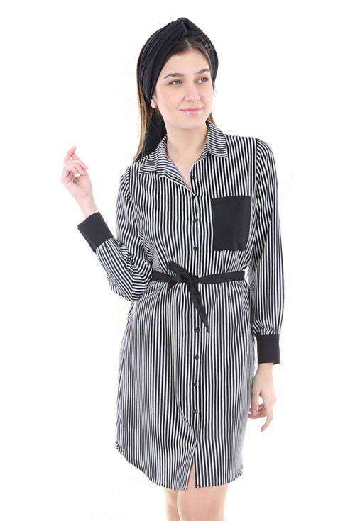 5688 Bel Kuşak Desenli Tunik