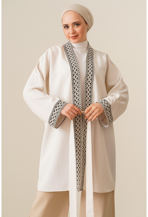 5867 Nakışlı Keten Kimono