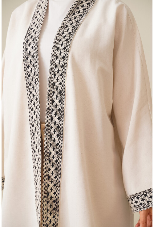 5867 Nakışlı Keten Kimono