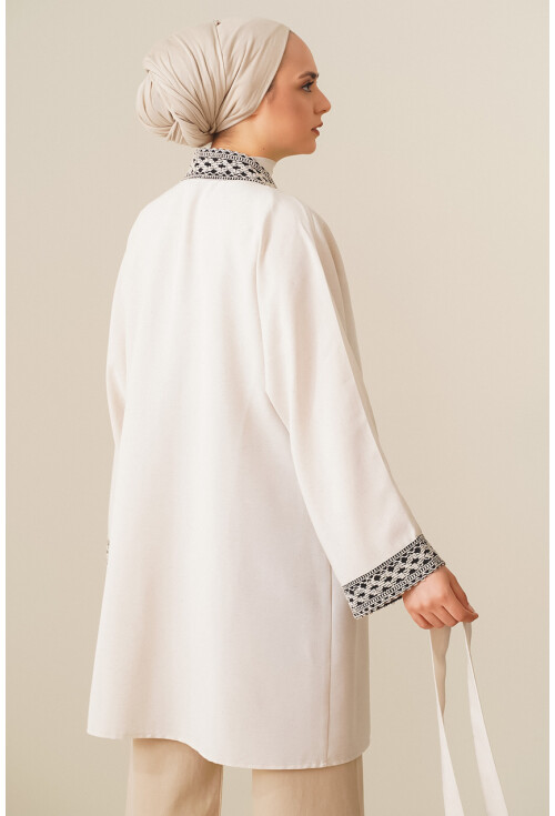 5867 Nakışlı Keten Kimono