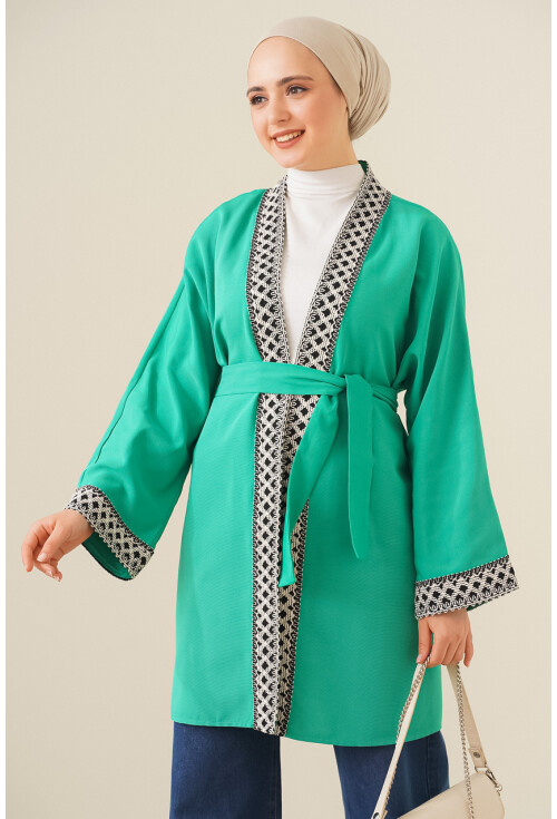 5867 Nakışlı Keten Kimono