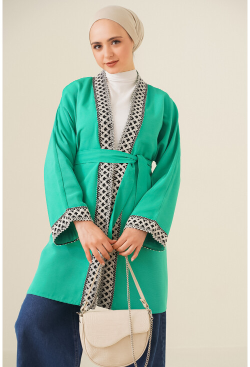 5867 Nakışlı Keten Kimono