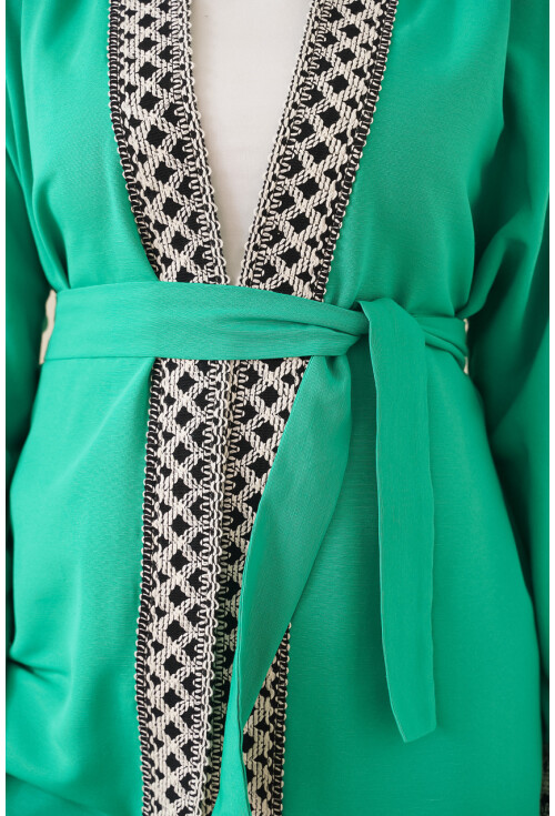 5867 Nakışlı Keten Kimono