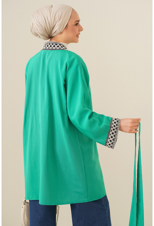 5867 Nakışlı Keten Kimono