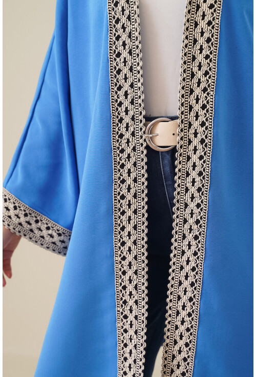 5867 Nakışlı Keten Kimono