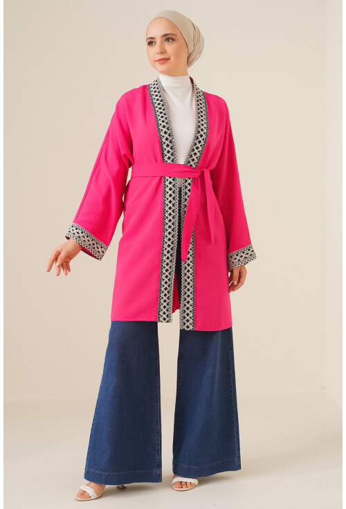5867 Nakışlı Keten Kimono