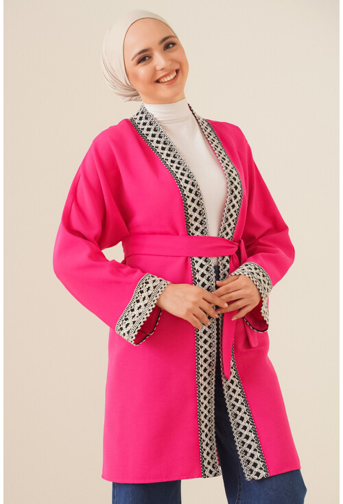 5867 Nakışlı Keten Kimono