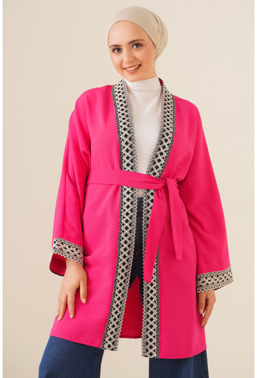 5867 Nakışlı Keten Kimono