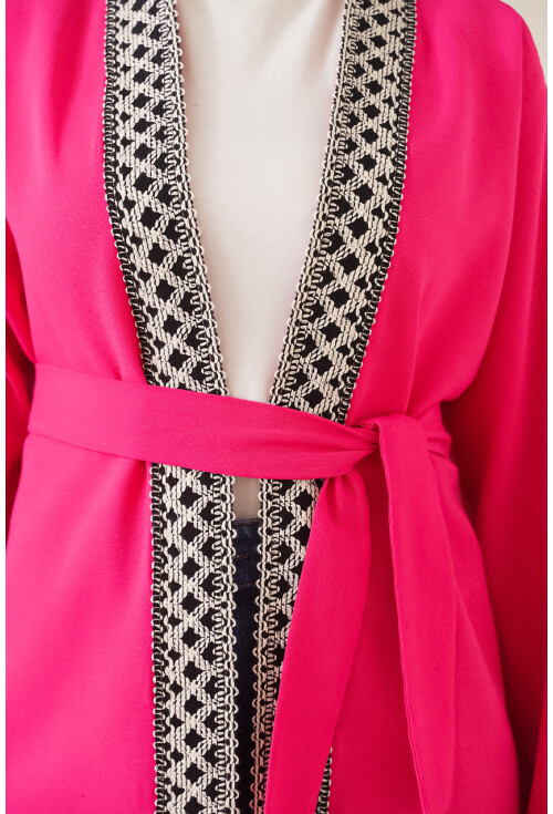 5867 Nakışlı Keten Kimono