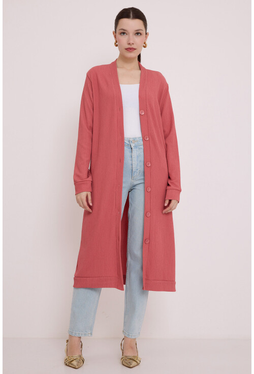 5922 Düğmeli Uzun Tesettür Hırka