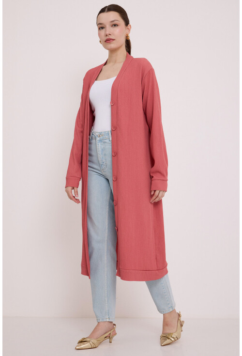 5922 Düğmeli Uzun Tesettür Hırka