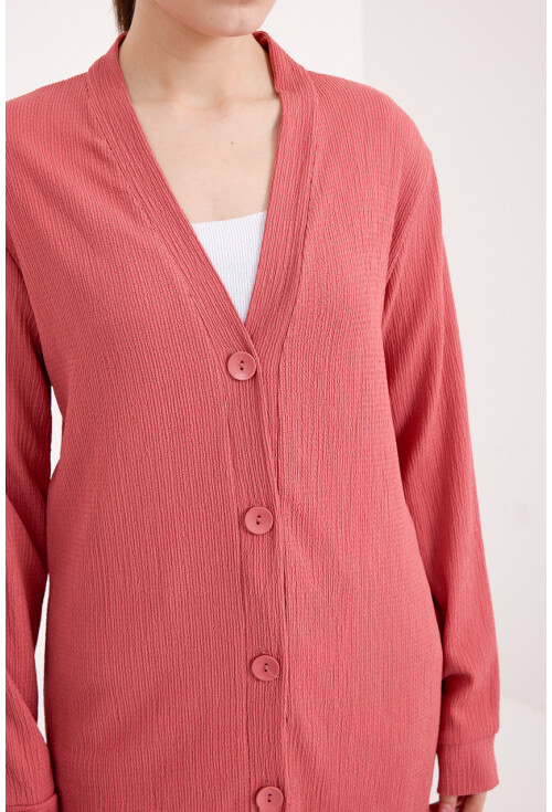 5922 Düğmeli Uzun Tesettür Hırka