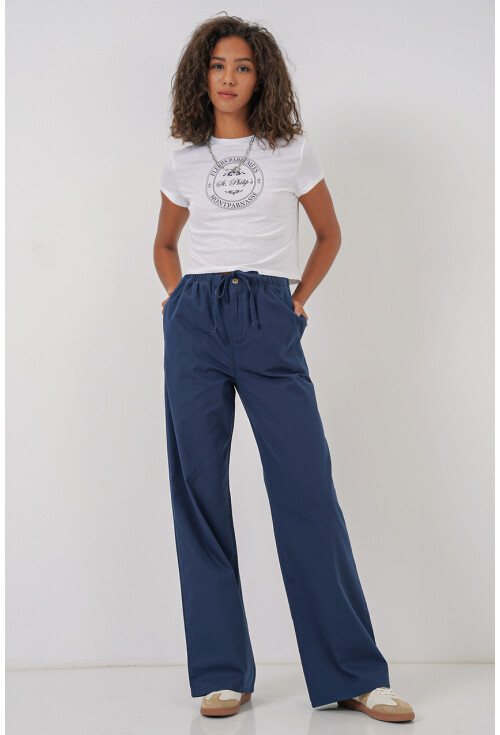 6690 Kadın Bol Paça Yüksek Bel Pantolon