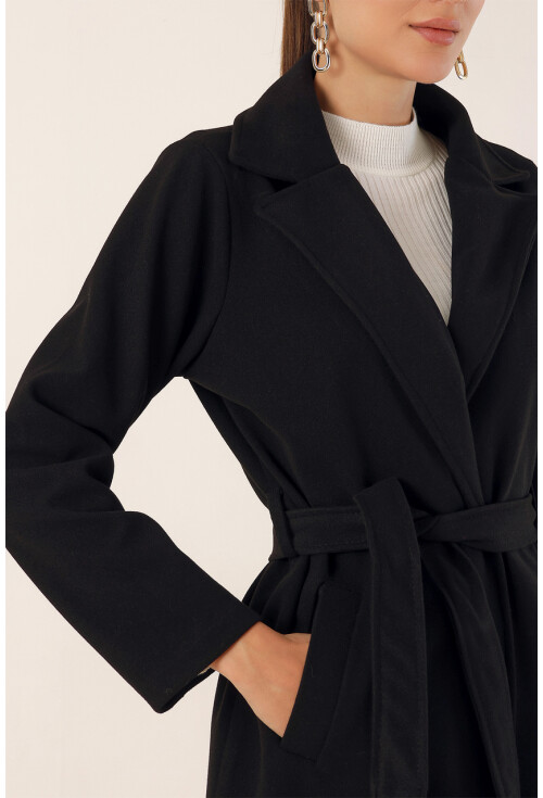 9118 Kruvaze Yaka Kaşe Kaban