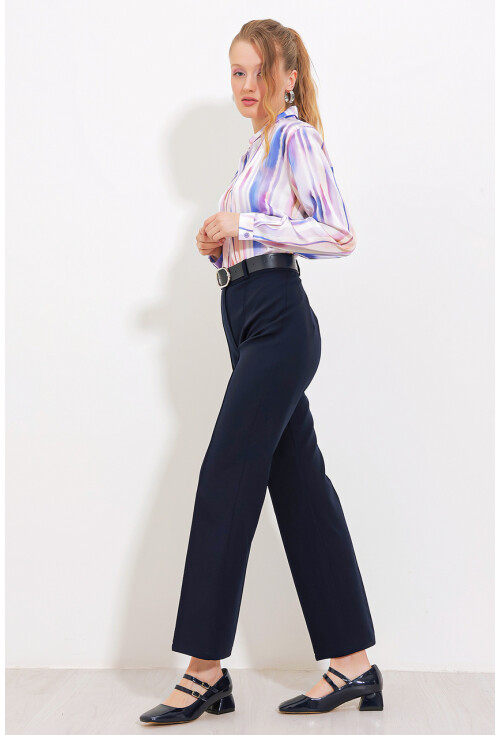 Womens High-Waist Fabric Pants 6584