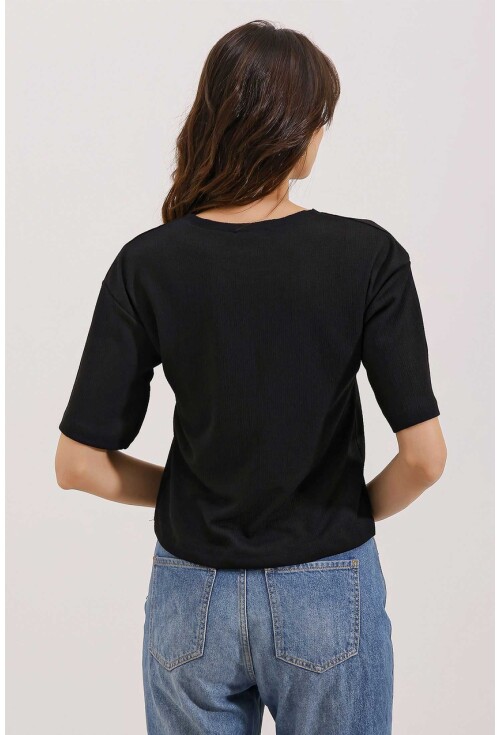 0472 Baskılı Oversize Örme Tişört
