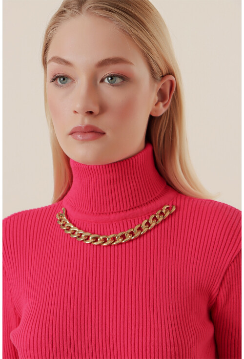 15478 Turtleneck Sweater With Chain Detail