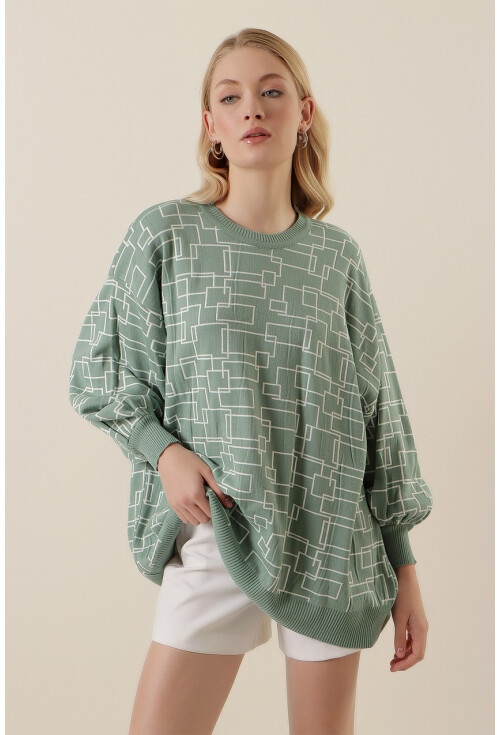 15790 Desenli Oversize Kazak