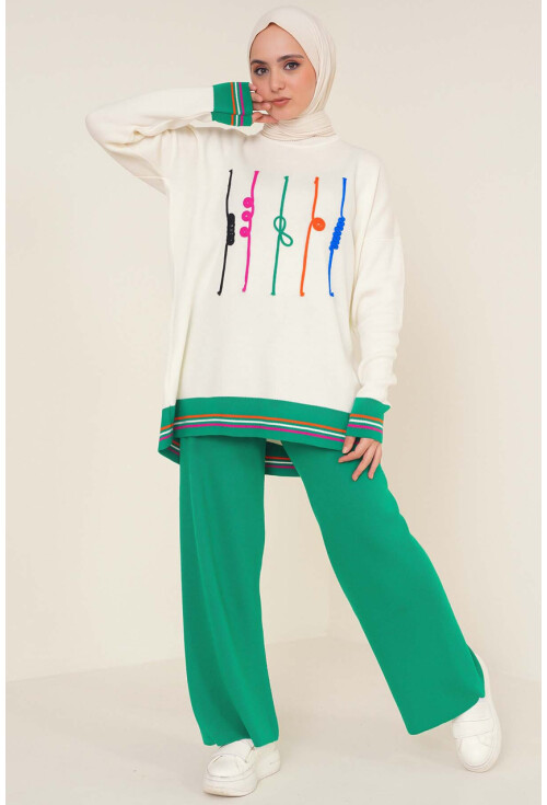 15793 Nakışlı Tesettür İkili Takım